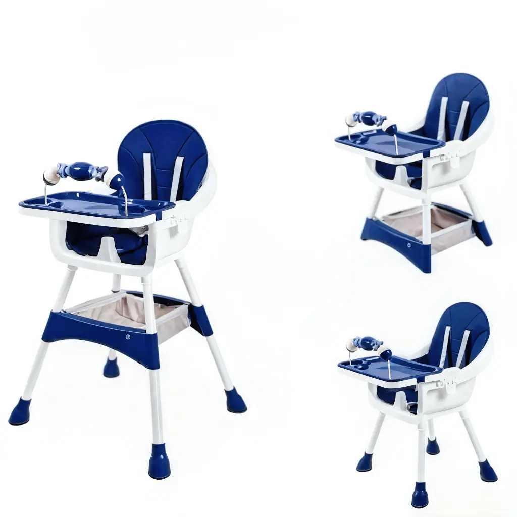 3-in-1 Baby High Chair for 6+ Months Adjustable Feeding Play & Toddler Chair Lockable Wheels Double Tray Easy to Clean Safe Design Detachable PU Cushion double removable tray