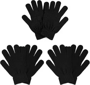3 Pairs Winter Magic Gloves Adults Warm Stretchy Unisex Black Gloves One Size Fits Most Men Women Teens Magic Knit Gloves