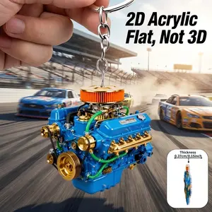 2D Flat, 2D Realistic V8 Engine Keychain Compatible for Car Keys - Durable Acrylic V8 Emblem with V8 Signature, Automotive Accessory Suitable for Backpacks, Luggage & Gifts for Car Enthusiasts (Unisex), Keychain For Bags, 2D Flat