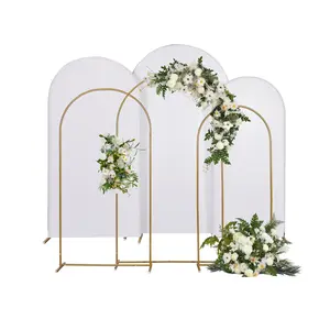 Set of 3 Metal Wedding Arch Backdrop Stand with 3 Arch Cover,Metal Arch Backdrop Stand and Cover Set,Gold Arch Stand for Birthday, Party, Baby Shower, Graduation Ceremony,Easy to Assemble