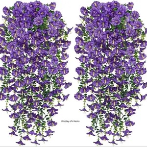 Artificial Morning Glory Flower, UV Resistant Hanging Plant, Decorative Flowers for Home Porch, Courtyard, Garden, Flower Pot Decoration, Fruit