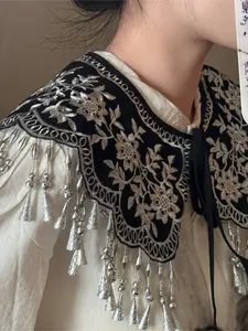 Vintage embroidered fringe shawl, Boho style shawl for women, new Chinese-style ancient wind cheongsam Hanfu yunjian with niche design and false collar accessories