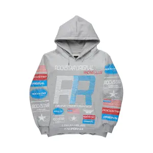 Rso Racing Club Heather Grey Distressed Graphic Relaxed Hoodie
