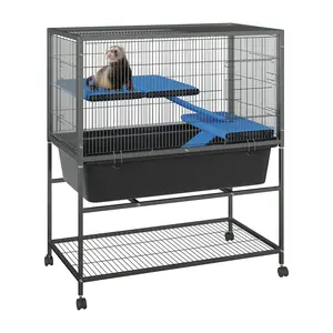 Ferret Cage, 40.5" H Large Ferret Nation Cage with 2 Removable Ramps, Metal Small Animal Cages On Wheels for Chinchillas, Guinea Pigs, Rabbit, Sugar Glider Grey