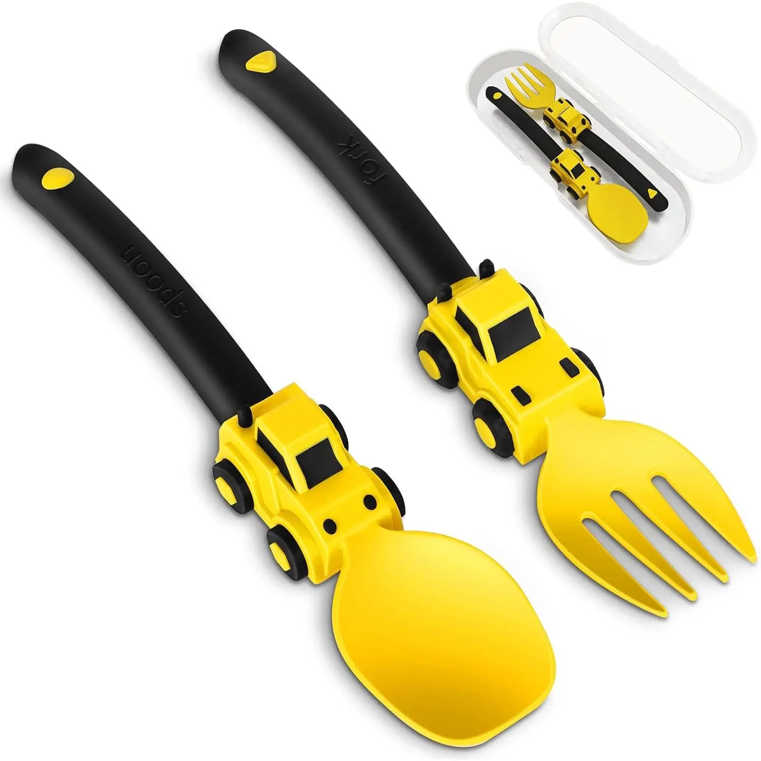 Construction Toddler Utensils - Toddler Forks and Spoons - Kids Construction Toys Utensils - Forks and Spoons Silverware Set - Easter Birthday Gift for 1 2 3 4 5 year old, Yellow