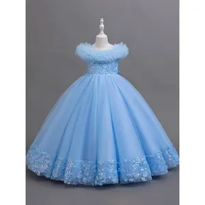 [Elegant Evening Gown] High-End Elegant Girls' Long Evening Gown |   White Dress with Floral Lace Detail, Sequined Waist, and Tulle Skirt for Weddings, Pageants, and Formal Events, Special Occasion Dress | Floral Lace Dress | Tulle Skirt