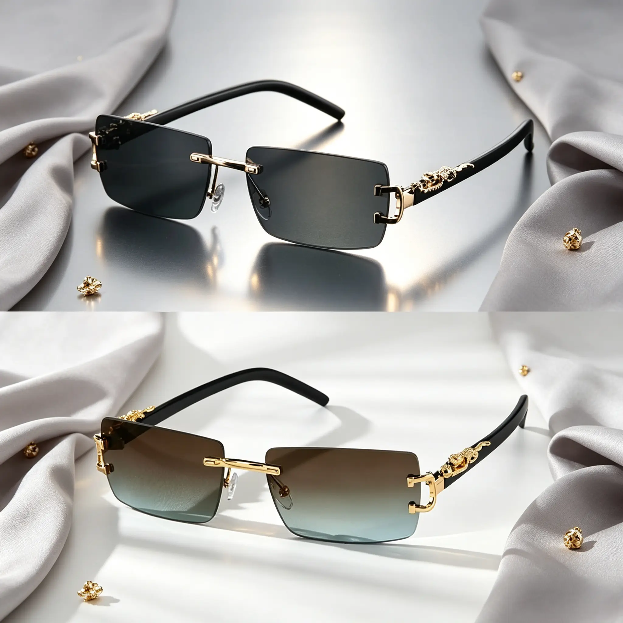2 PCS Trendy Frameless Rectangular Sunglasses | Fashionable UV Protection | Chic Style for Daily Wear | Perfect for Beach, Outdoor Activities, & Summer Adventures angular glasses frame