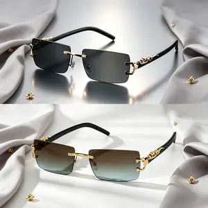 2 PCS Trendy Frameless Rectangular Sunglasses | Fashionable UV Protection | Chic Style for Daily Wear | Perfect for Beach, Outdoor Activities, & Summer Adventures angular glasses frame