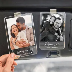 RodyThread Personalized Couple Photo Car Visor Clip Custom Picture Frame Auto Accessory for Couples Boyfriend Husband Sentimental Romantic Clear Acrylic Drive Safe I Love You Anniversary Father's Day Gift for Him Aesthetic Decor