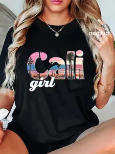 100% Cotton Cali Girl Sunset Beach California Summer Retro Women's Gift T-Shirt