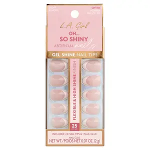 L.A. Girl Oh So Shiny Artificial Nails, Gel Shine Nail Tips, GNT155 Modern French Tip, 25 Piece Kit