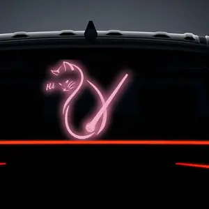 Hello Cat Reflective Vinyl Sticker for Car Wiper, Funny Moving Tail Cat Decal for Bumper and Windshield, Self-Adhesive Kitty Wiper Decal, Car Decals, Car Decoration