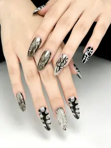 Acrylic Handmade  Nails /Halloween evil nail art/Long-lasting/ Premium press-on nails/ Reusable Luxury/almonds