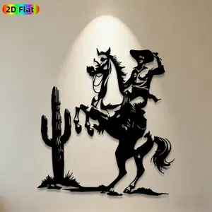 1pc Cowboy & Horse Metal Wall Art, Artistic, Cowboy & Horse Statue Mural, Ideal Gift for New Year, Western Decor Enthusiasts, Rust-Resistant Metal Wall Decor Wall Sculptures, Perfect for Patio Wall & Garden Fence, Western Home Decor