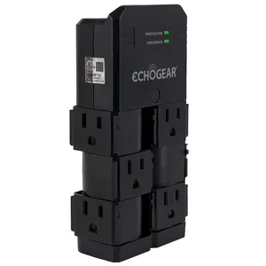ECHOGEAR On-Wall Surge Protector with 6 Pivoting AC Outlets & 1080 Joules of Surge Protection - Low Profile Design Installs Over Existing Outlets to Protect Your Gear (Black)