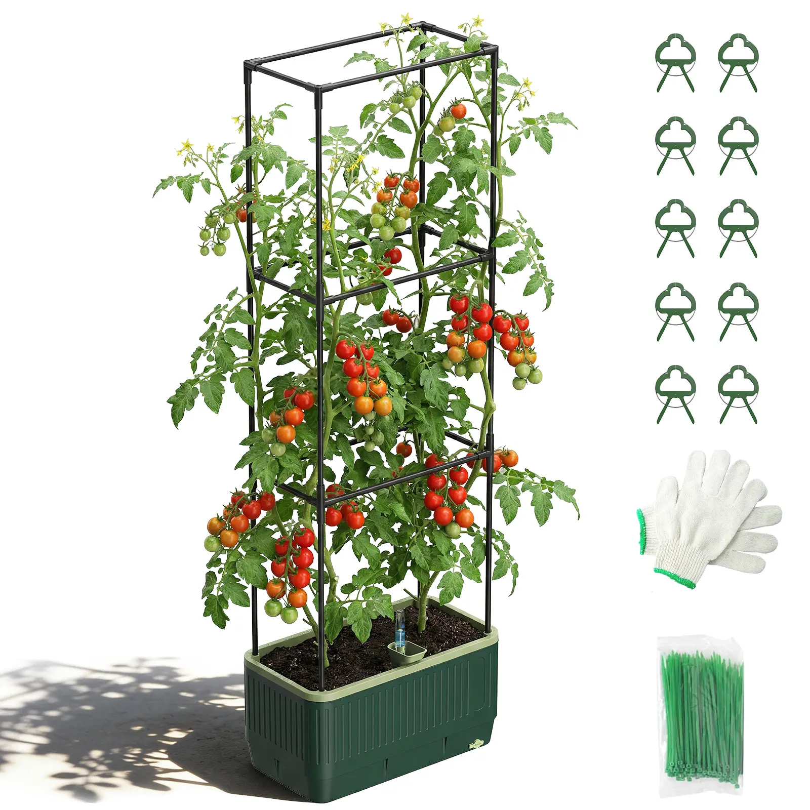51" Self Watering Planter Box with Trellis, Tomato Planter Trellis for Raised Garden Bed, Tomato Cage with Visual Water Indicator, Indoor Outdoor Planter Tomato Cages for Garden Patio