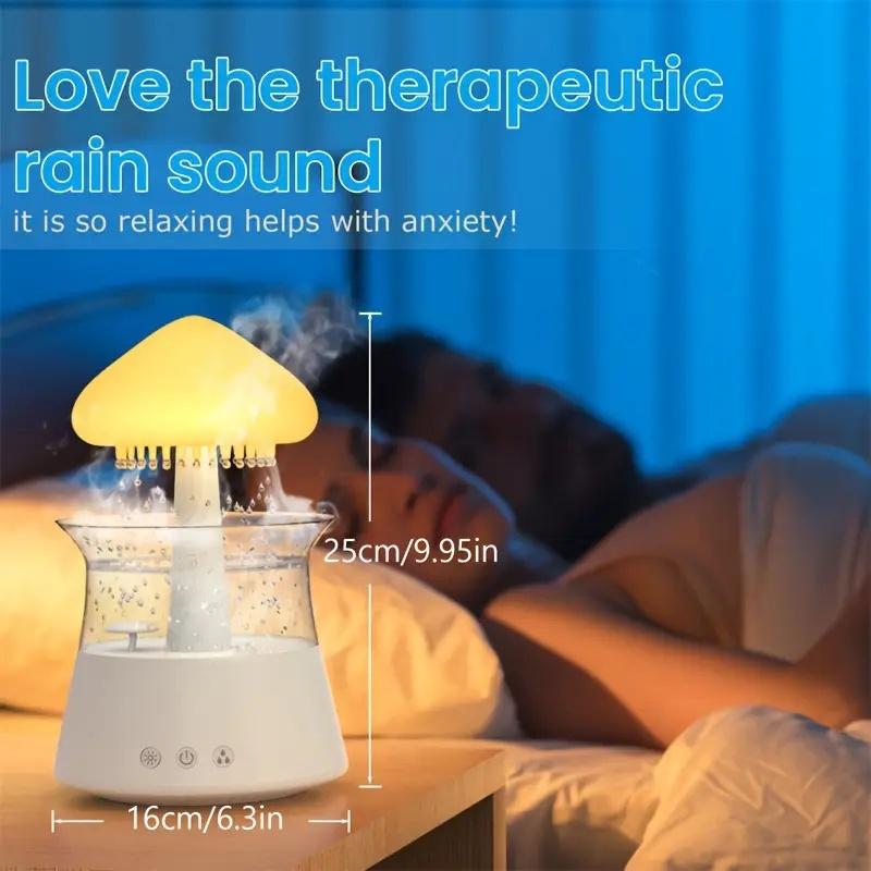 Diffuserlove Cloud Humidifier, raindrop diffuser, essential oil diffuser, humidifier with remote control waterfall light, mushroom humidifier, rain sound white noise humidifier, suitable for bedroom office desk air humidifier