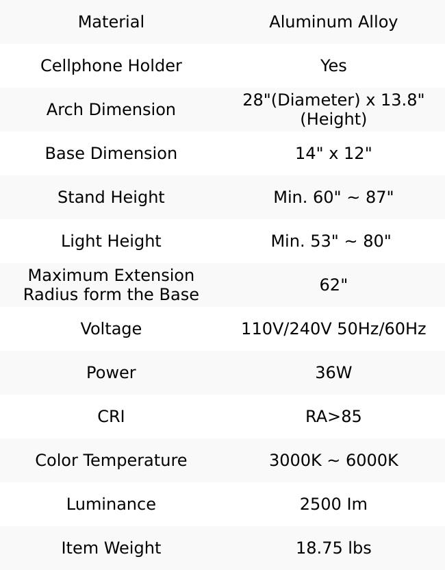 Luna LED Esthetician Light, Half Moon Floor Lamp