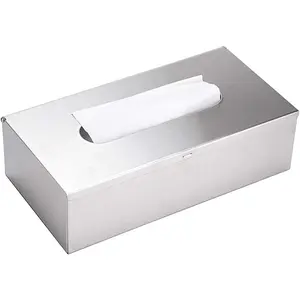 Rectangular Tissue Box Cover - Stylish Stainless Steel Paper Facial Cover, Modern Metal Tissue Box Holder for Bedroom/Bathroom/Vanity/Countertop/Dresser/Night Stand/Office/, Brushed Nickel