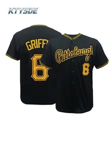 KTYSDE Retro Pittsburgh 6 Embroidered Vintage Baseball Jersey, Unisex Black Streetwear, Casual Short Sleeve Sports Top