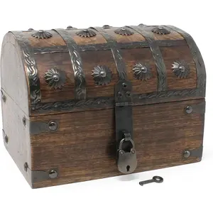Keepsake Wooden Treasure Chest with Antique  Lock and Key (Large 8 x 6 x 6) - Decorative Box, Pirate Wooden Chest,  Box with Lid, Rustic Storage Chest
