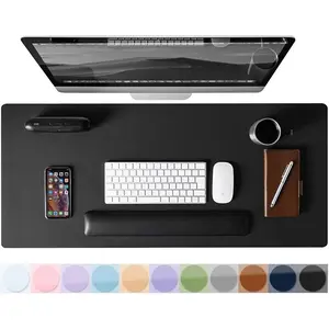 Non-slip PU Leather Waterproof Desk Pad Protector Mouse Pad for Keyboard Mouse Laptop Desk Blotter Mat for Home Office Black 15.7''X31.5''