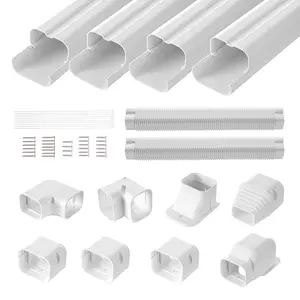 Mini Split Line Set Cover, 3-Inch Wide by 17.6-Ft Long, PVC Decorative Pipe Line Cover for Air Conditioners with 4 Straight Ducts and Full Components, Easy to Install, Paintable, White
