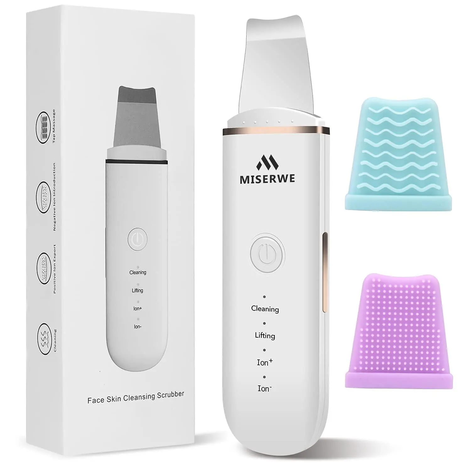 MISERWE Stainless Steel Face Skin Scrubber with 4 Modes Deep Cleansing Blackhead Remover Pore Cleaner Rechargeable & Auto-off Feature Gift for Skin Care