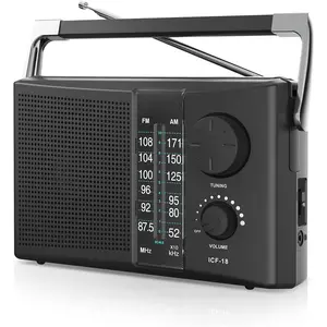 Portable AM FM Radio with  Reception, Operated or AC Power,Big Speaker,Large Tuning Knob,Clear Dial,Earphone Jack for ,Elder,Home Black