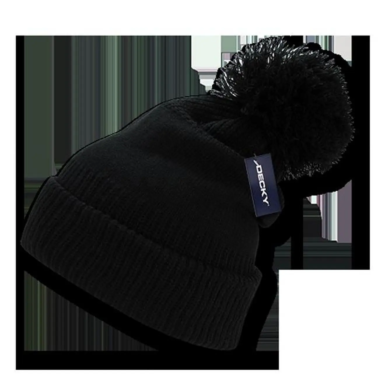 212 MAIN Giant Fuzzy Pom Rib Knit Pet Beanie-Bonnet, Acrylic Black Fitted Hat for Dogs & Cats, Casual Form-Fitting Everyday Headwear, Beaniebonnets