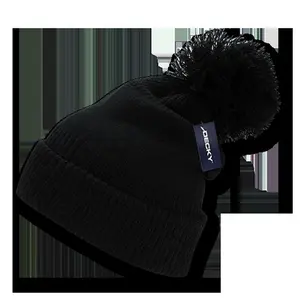 212 MAIN Giant Fuzzy Pom Rib Knit Pet Hat - Casual Form-Fitting Dog & Cat Beanie, Black