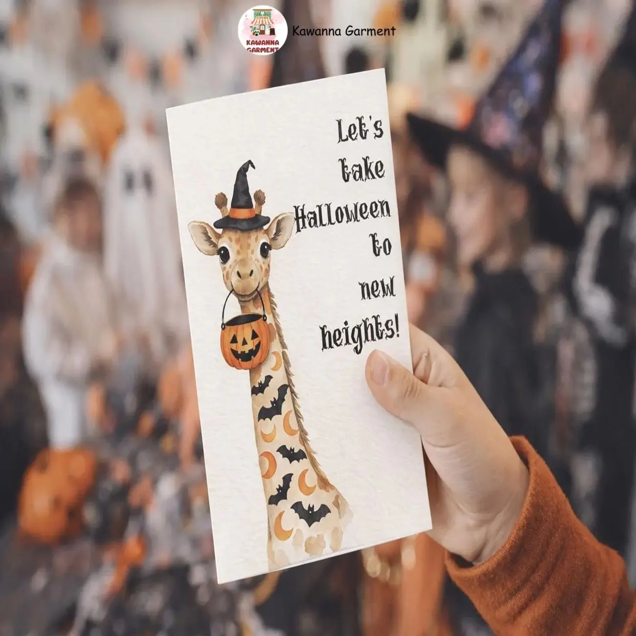 Halloween Party Invitation, Cute Giraffe Invite, Watercolor Halloween Card, Halloween Matte Cardstock