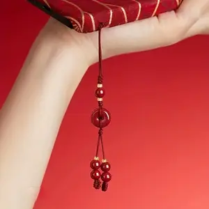 2pcs Vermilion Pendant Lucky Charm Car Keychain Decoration Couple Gift Handmade DIY Ornament Mobile Phone Accessory