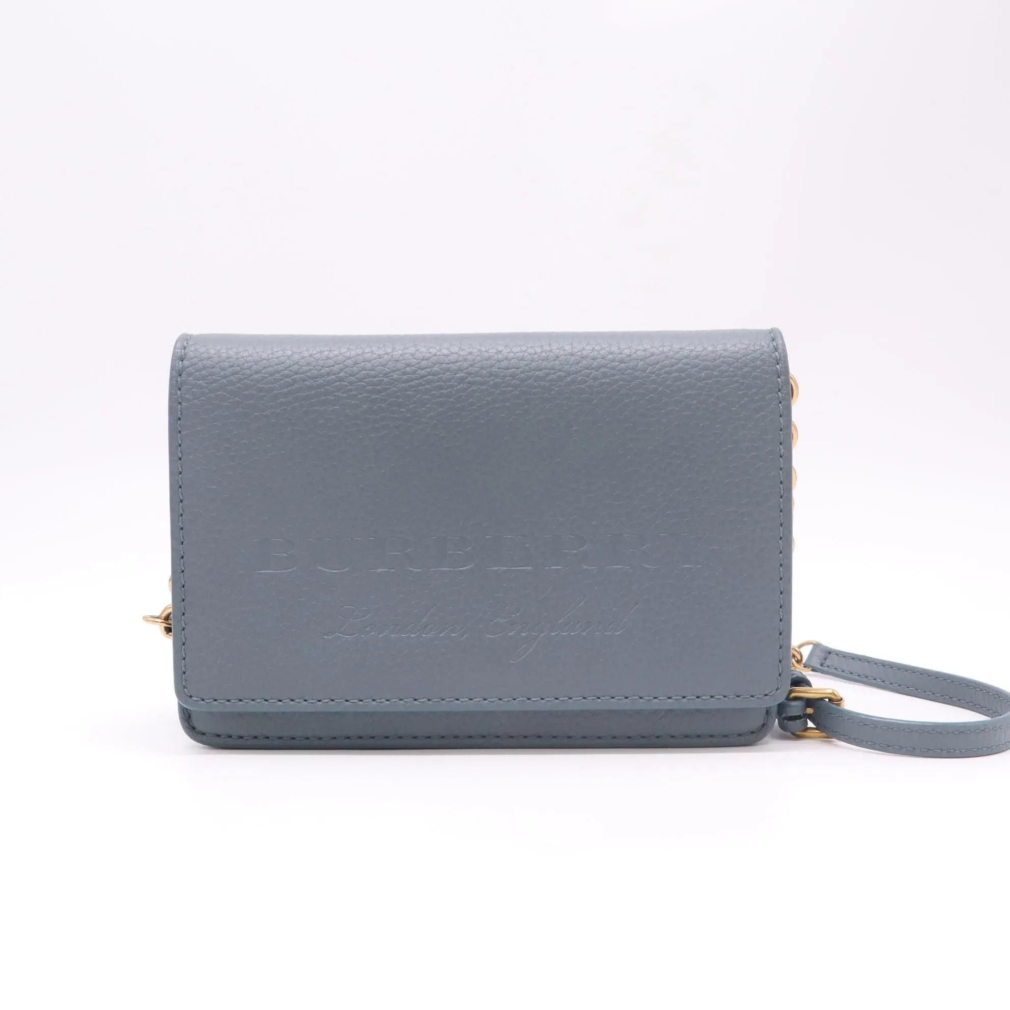 Pre-owned BURBERRY Leather Shoulder Bags Blue Pebbled Hampshire Wallet On Chain B22962
