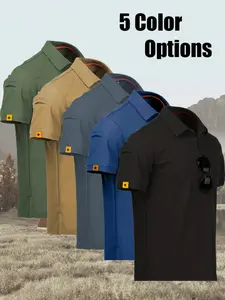 Men's Outdoor Tactical Quick-Dry Short-Sleeve Sports T-Shirt Tactical Collar Breathable Fabric Outdoor Sports T-Shirt Solid Color Spring/Summer/Fall Casual Sports Style with Arm Patch Details Homewear, Leisure, Outdoor Sports, Everyday Wear