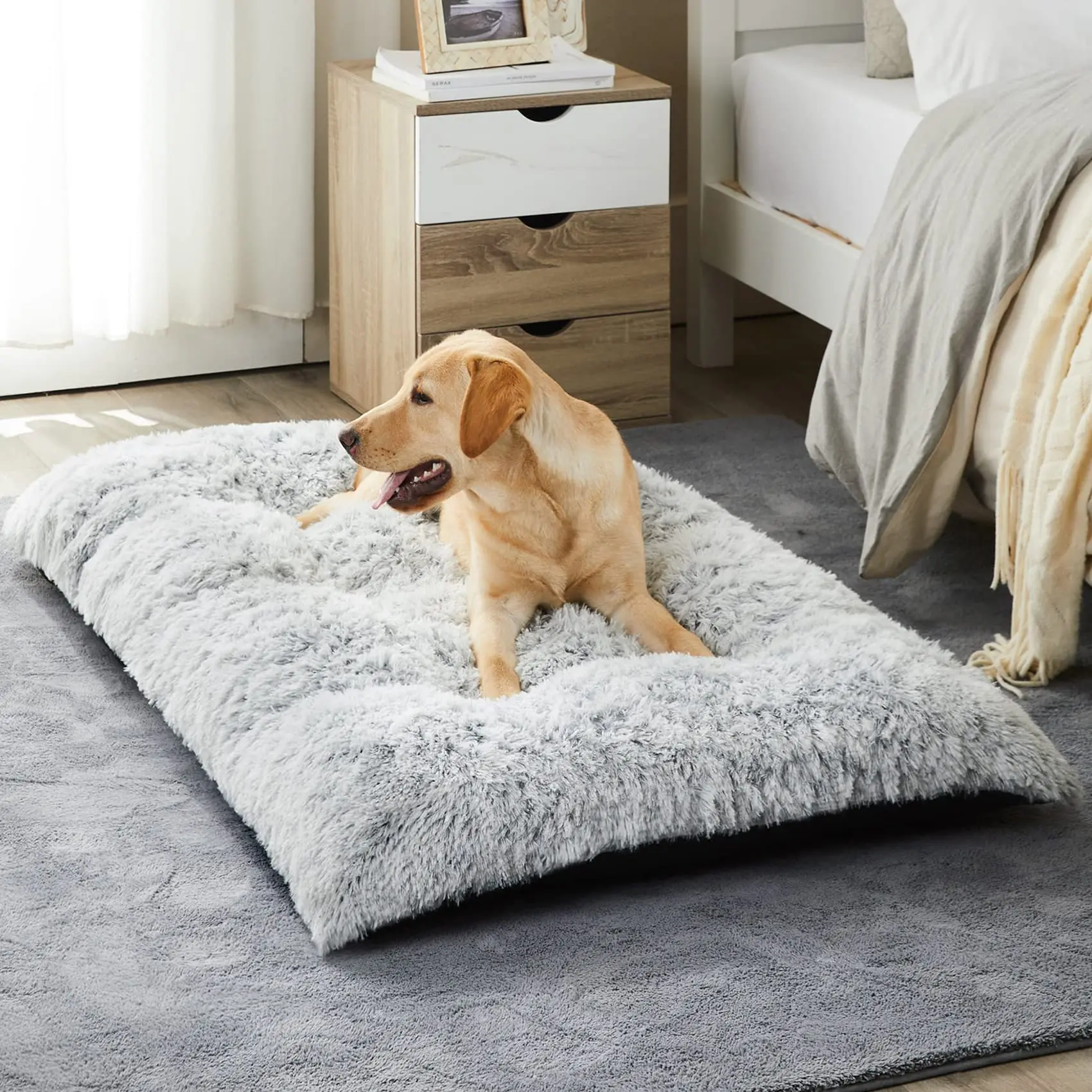 BFPETHOME Calming Therapeutic Support Pet Bed - Indoor Dog & Cat Faux Fur Couch Bedding with Removable Machine Wash Cover, Non-Slip Polyester Vacuum-Packed Furniture