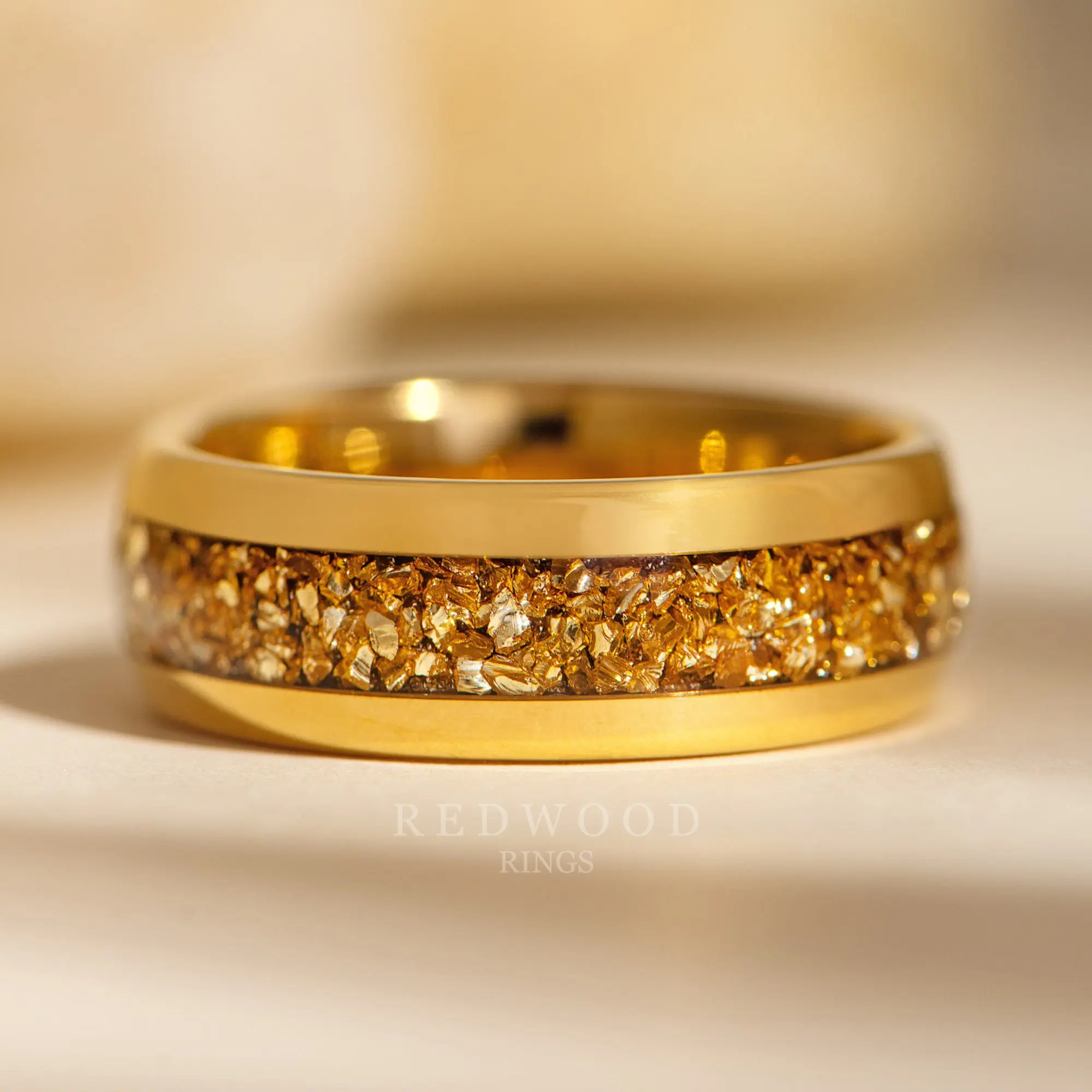 Gold Plated Tungsten Ring With Yellow Lab-Grown Citrine Inlay - 8MM