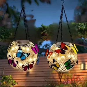 Outdoor Butterfly Solar Chandelier Metal Hanging Solar Lanterns Colorful Butterfly Decorative Light Crafts for Lawns Fences Porches Walls Gardens Courtyards Best Gift for Mothers and Grandmothers