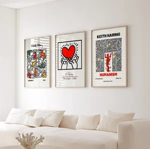 Keith Haring Prints, Set of 3, Colourful Wall Art, Heart, Humanity, Retro Wall Decor, Living Room Art, Print for Bedroom, Colourful Posters