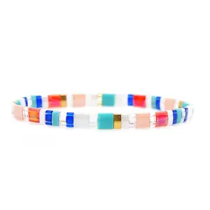 European American Bohemian Tila Beads Rainbow Beaded Bracelet Couple Handmade Jewelry Unisex Style
