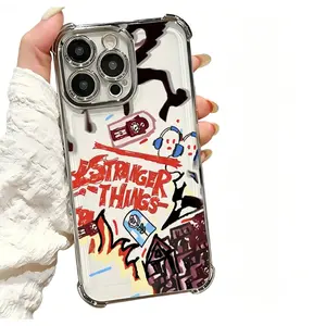 Stranger Things anime-themed four-corner airbag electroplated phone case, compatible with iPhone 17, 16, 15, 14, 13, and 12, featuring shockproof airbags.