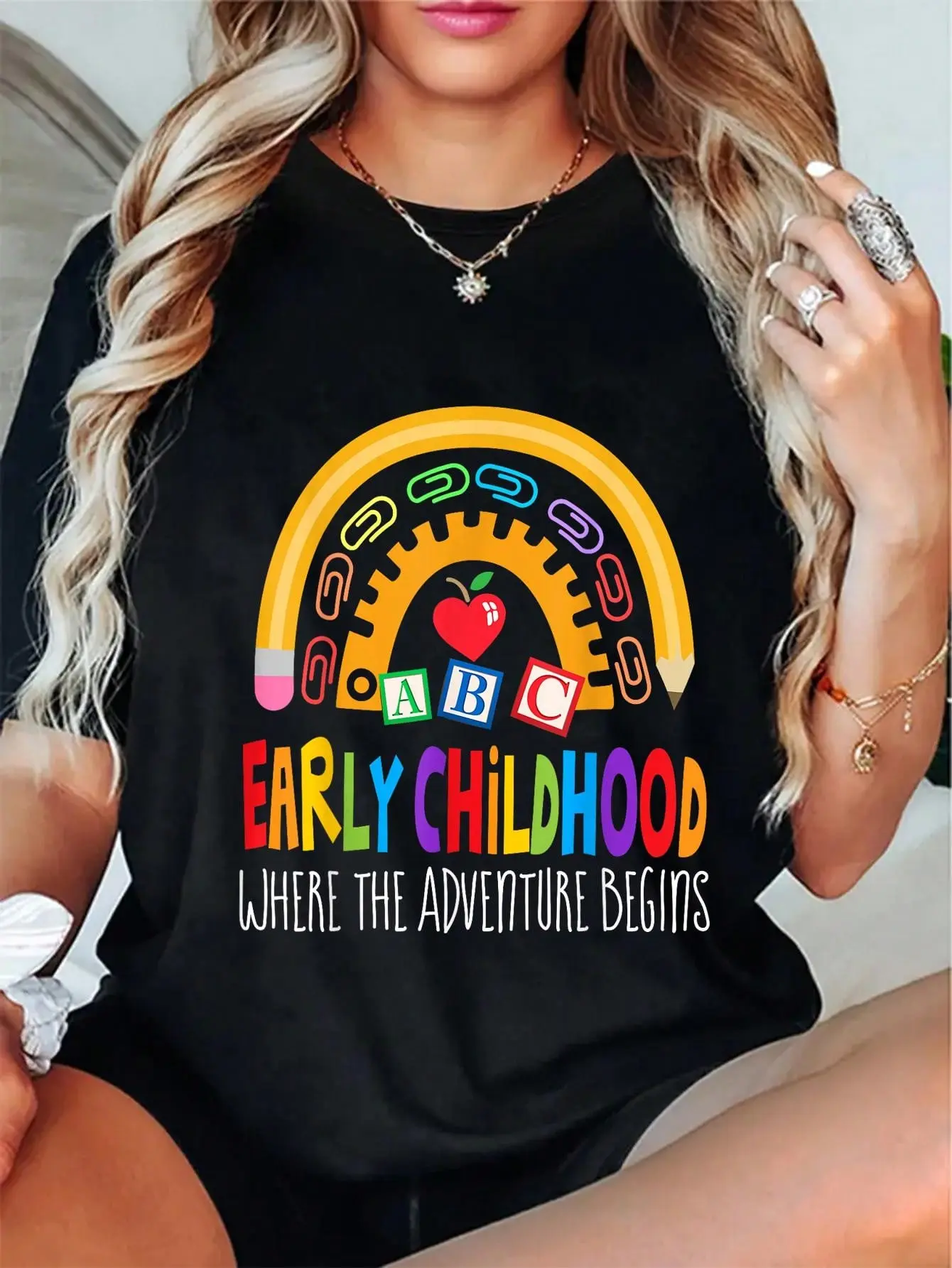 100% Cotton Top Teacher Early Childhood Education Preschool Head Start Crew T-Shirt