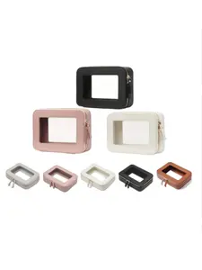 Transparent Durable Makeup Organizer Bag, Portable Travel Cosmetic Storage Pouch, Vegan Leather Medium & Large Sizes, Ideal for Toiletries, Beauty Organizer, Zipper Makeup Organizer