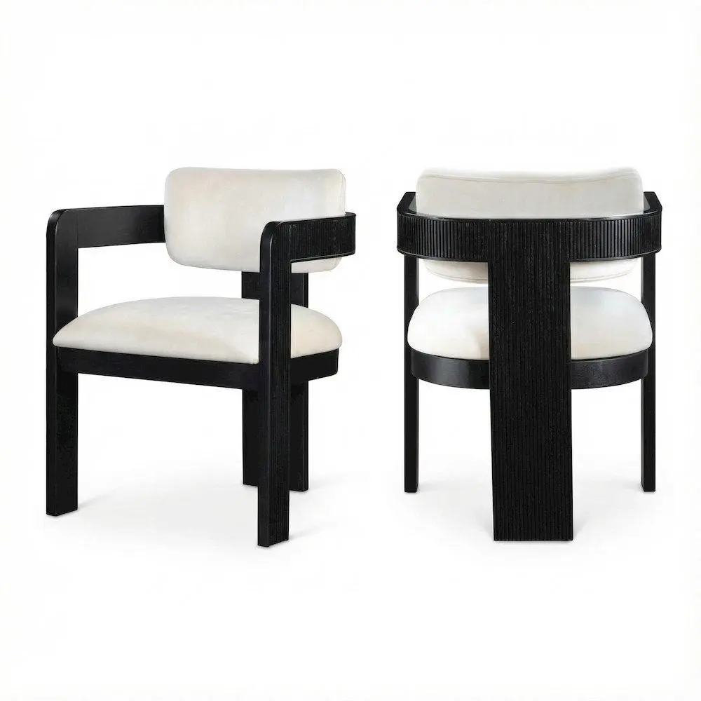 Black Velvet Indoor Dining Chairs Set of 2, with Armrests, Art Deco Design, and Plush Seat
