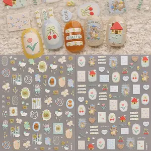 2 Piece Flower Embossed Nail Stickers, Easy Apply Daily Nail Design, All-Season Universal, Glossy Finish, DIY Manicure Accessories