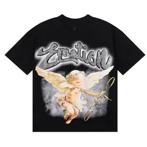 Mixed Emotion Cupid Rhinestone Black Tee Men's High-Quality Streetwear T-shirts QXJ