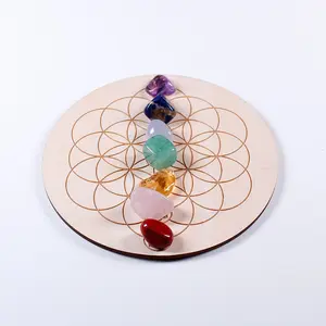 Natural Crystal Seven Chakra Healing Stone Star Array Wood Plate