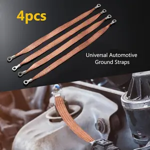 4PCS Braided Copper Engine Grounding Straps with Terminal Plugs - 12inch Automotive Ground Straps for Cables, Cars, Junction Boxes, and More - Corrosion Resistant, High Electrical Conductivity, Easy Installation