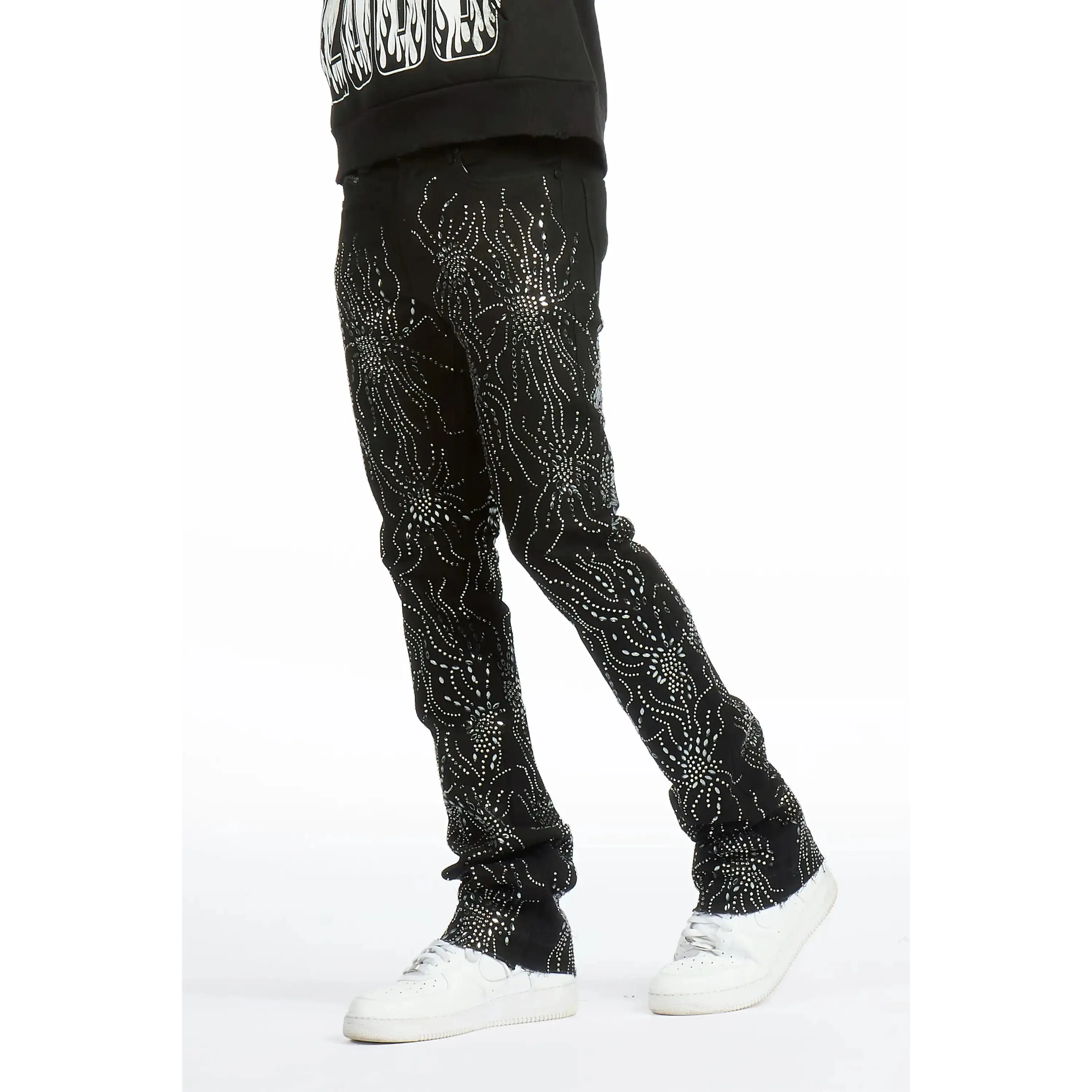 Izai Black Rhinestone Stacked Fit Jean