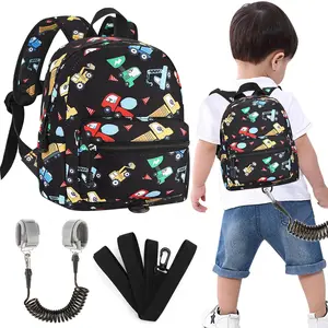 P-LWL018   Toddler Harness Backpack Leash, Cute Excavator Kids Backpack with Anti Lost Wrist Link for Outdoor Walking, Mini Black Child Backpack Wristband Tether Leashes for Boys Girls Aged 1-3 Years Old